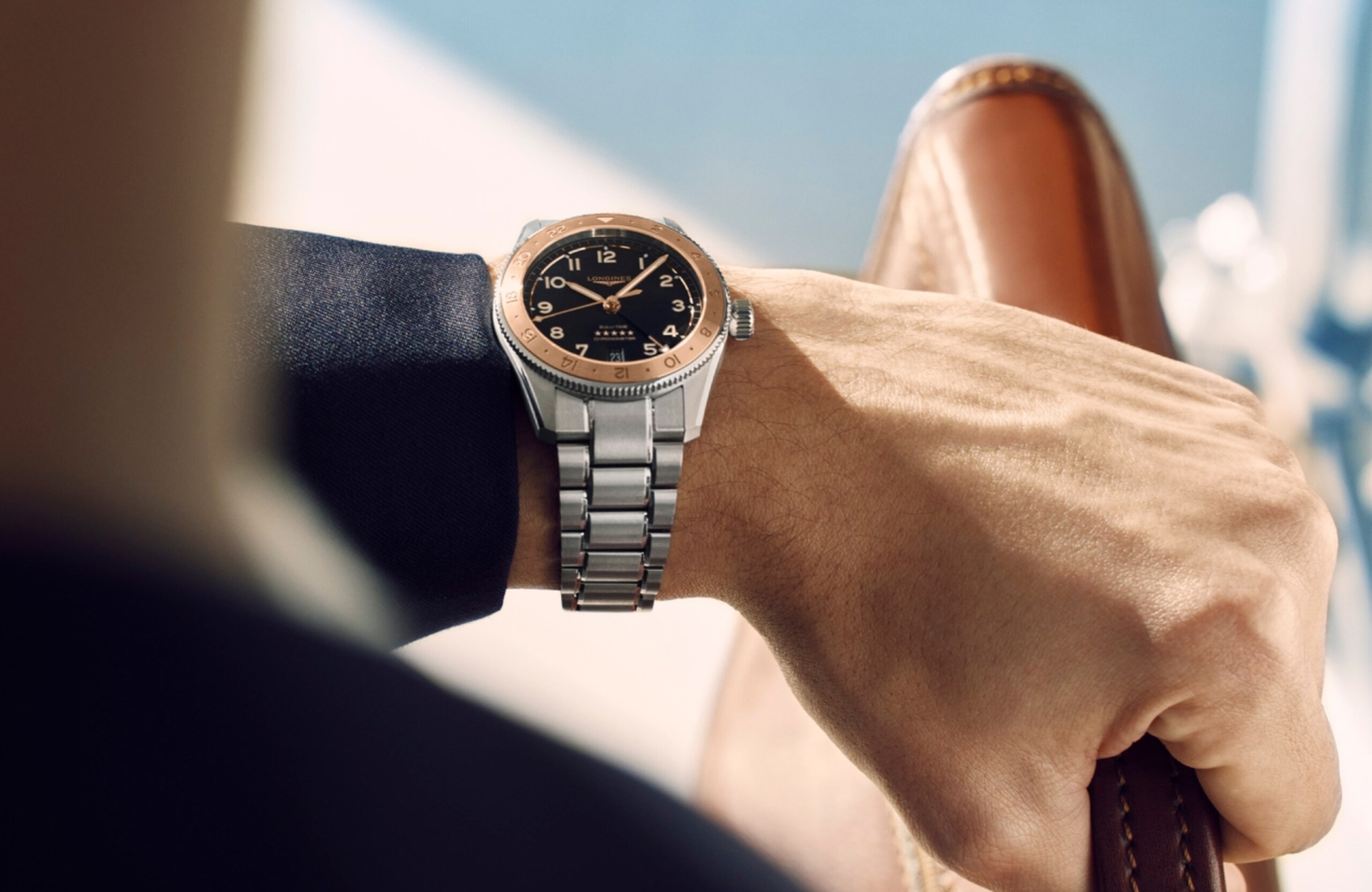 Regé-jean page wearing master white dial with blue stap L2.673.4.71.2 800X1120 
