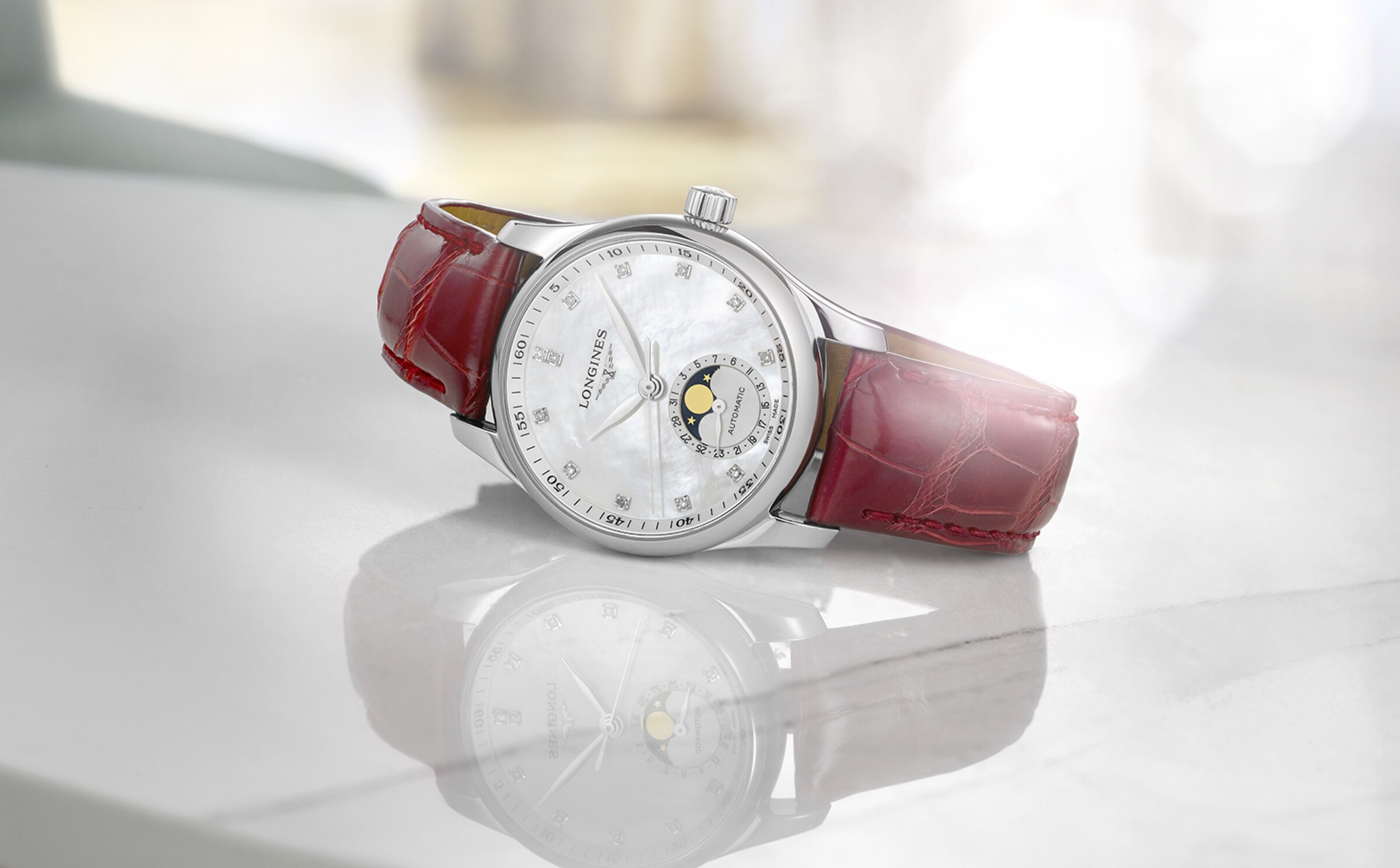 Longines Master collection white dial and red strap L2.409.4.87.2 1600X992-1
