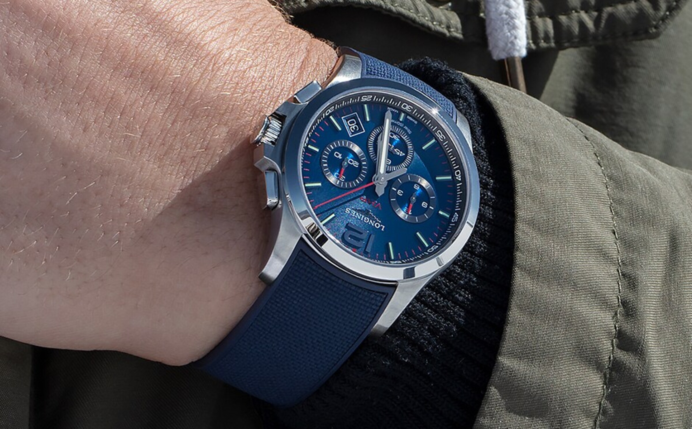 a Longines blue watch